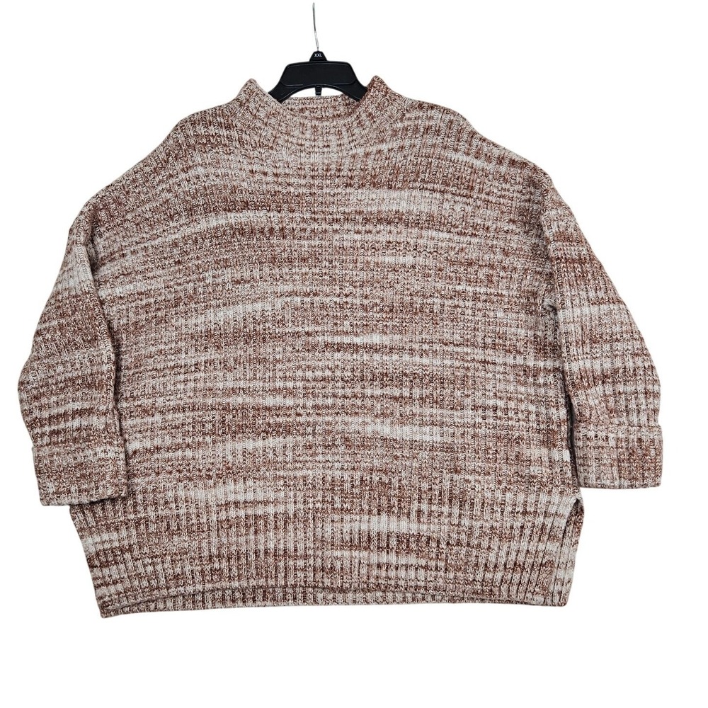 Old Navy Tunic Sweater Space Dye Mock Neck Brown Cream Oversized 3X Cozy, Fall